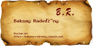 Baksay Radvány névjegykártya